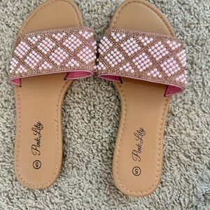 Pink Lily Women's Pink Beaded Sandals